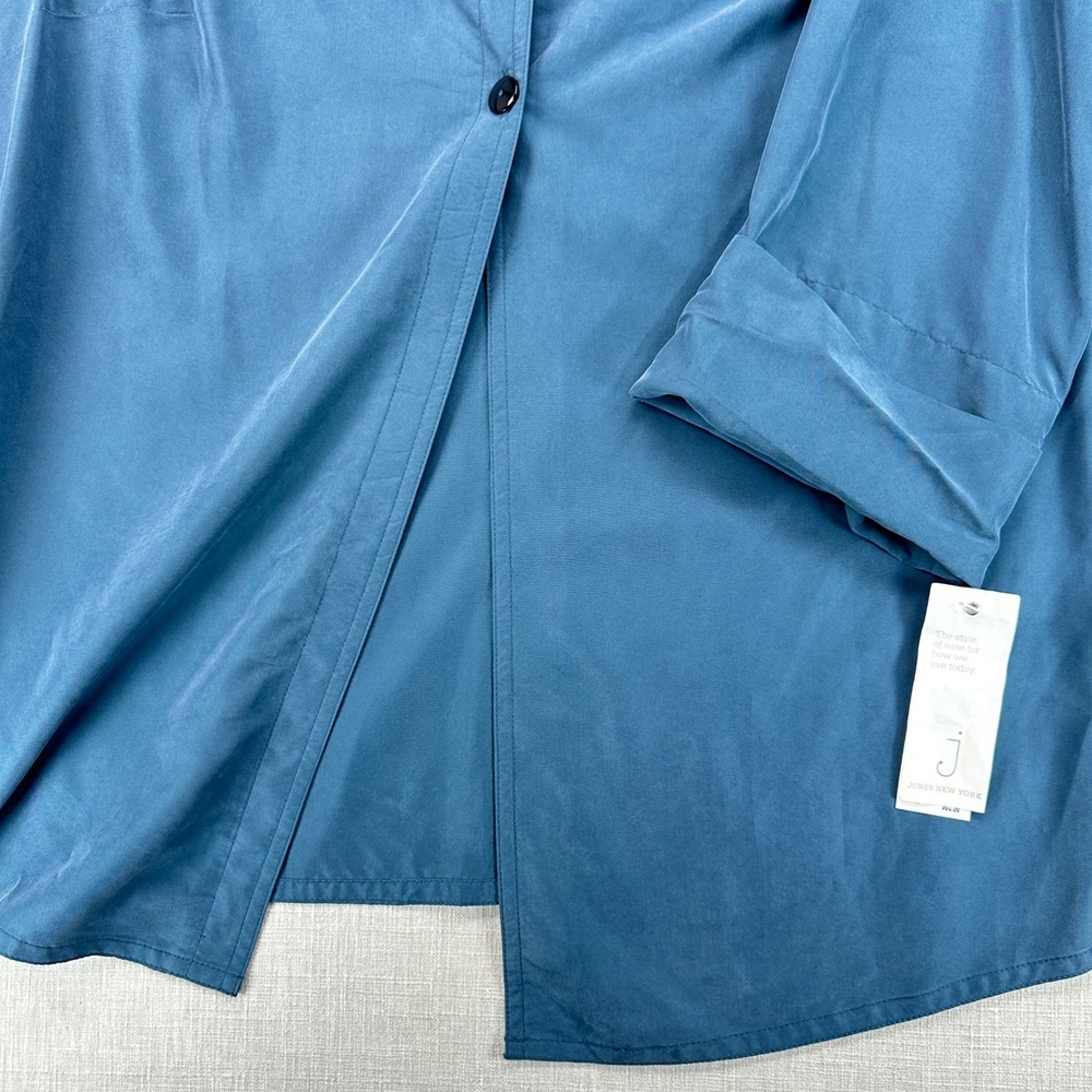 Jones New York Blouse Women 2X Dark Fog Blue Single Button Cuffed Sleeve New - Picture 4 of 8